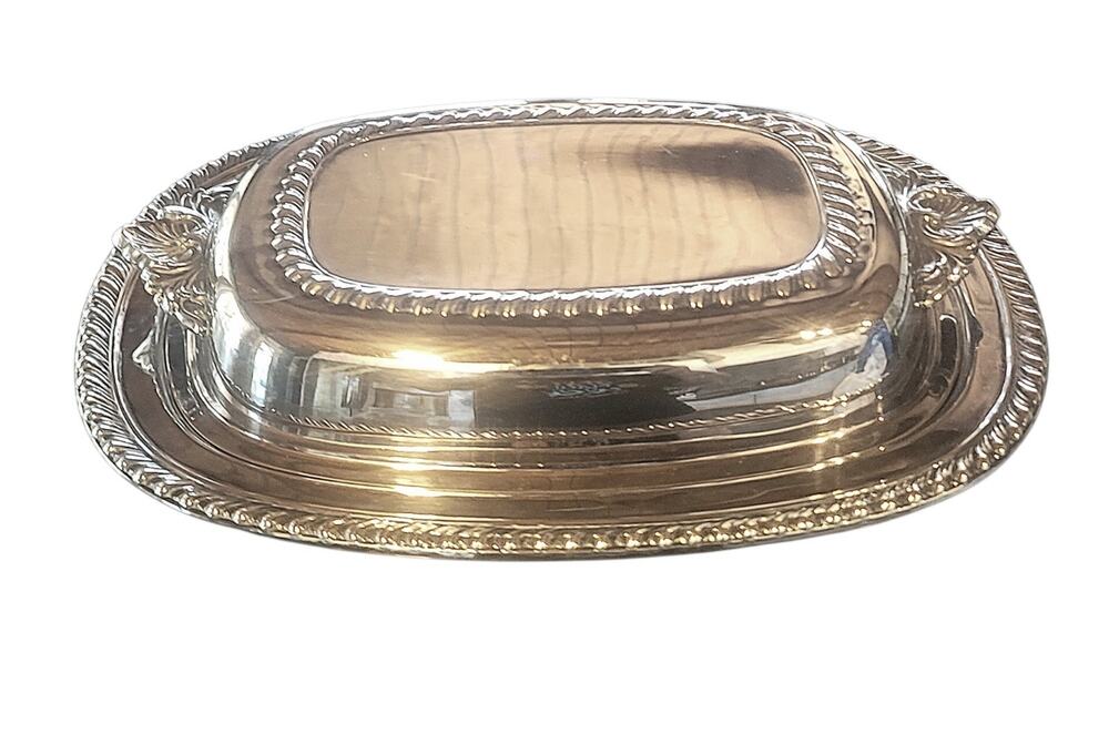 Vintage Silverplate Covered Serving Dish w Lid & Tray Oval 12"x9"x3.5" M3